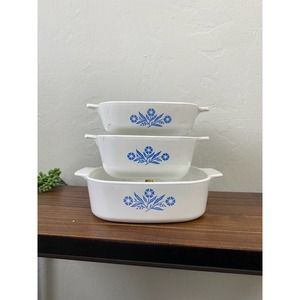 Vintage Blue Corn Flower Corning Ware Casserole Dishes | 1 Qt | 1 1/2 Qt | 2 Qt